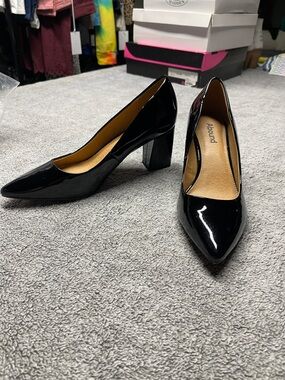 Abound Black Patent Pointed Block Heel Pumps